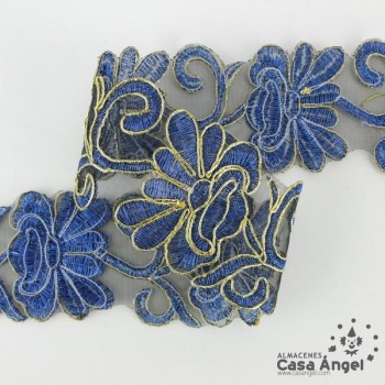 PASAMANERÍA BORDADA FLORES HILO METALIZADO 5cm