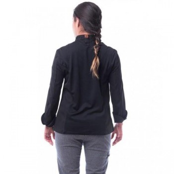 CHAQUETA COCINA MUJER MICROFIBRA NEGRA MODELO CREMA COSIDO LENTO