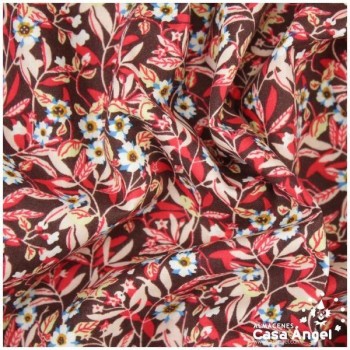 POPELÍN DE ALGODÓN CON FLORES GRANA SERIE YUANZI 150cm