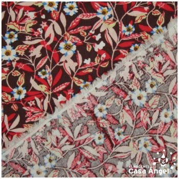 POPELÍN DE ALGODÓN CON FLORES GRANA SERIE YUANZI 150cm