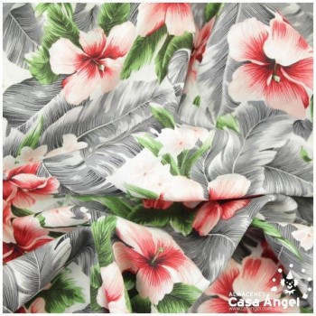 POPELÍN DE ALGODÓN CON FLORES CENIZASERIE YUANZI 150cm