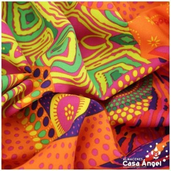 STRETCH CON ESTAMPADO ÉTNICO EN TONOS DE NARANJA 150cm