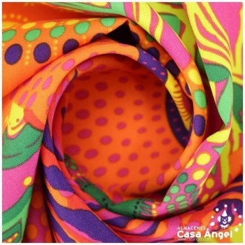 STRETCH CON ESTAMPADO ÉTNICO EN TONOS DE NARANJA 150cm