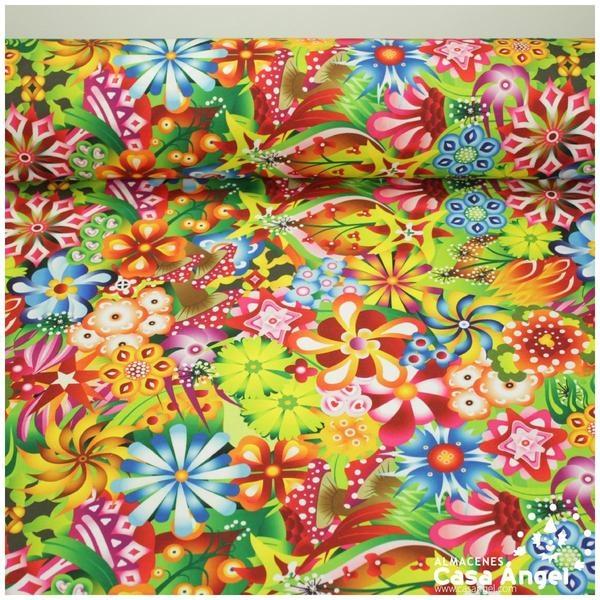 STRETCH CON ESTAMPADO DE FLORES EN TONOS TROPICALES 150cm