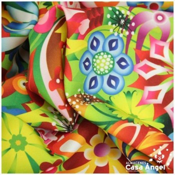 STRETCH CON ESTAMPADO DE FLORES EN TONOS TROPICALES 150cm