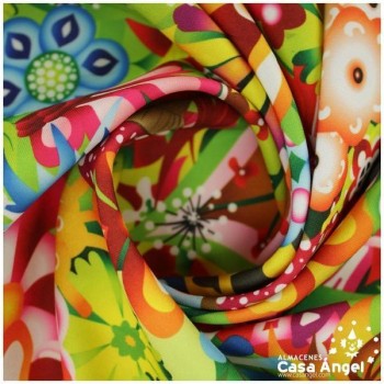 STRETCH CON ESTAMPADO DE FLORES EN TONOS TROPICALES 150cm
