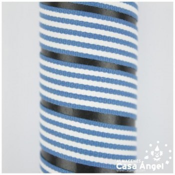 CINTA DE BANDERA DE PAÍSES FRANJAS FINAS AZUL CLARO Y BLANCO 15mm