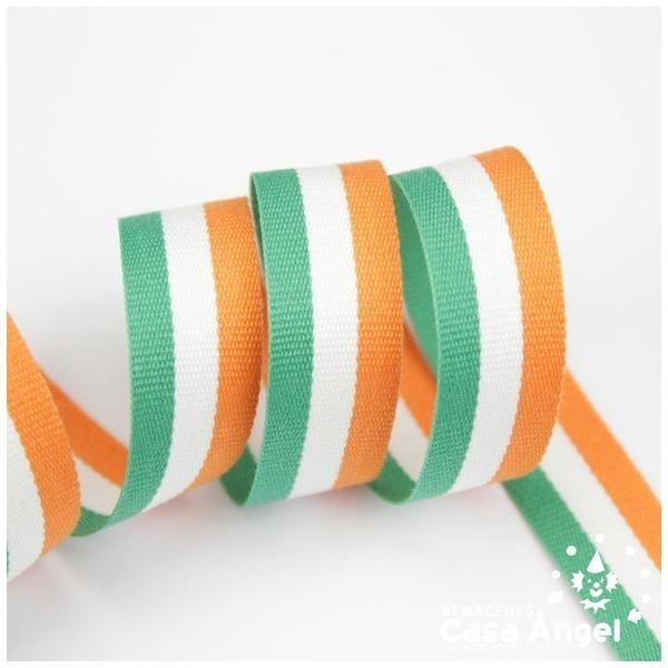 CINTA DE BANDERA DE PAÍSES FRANJAS VERDE BLANCO Y NARANJA 15mm