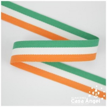 CINTA DE BANDERA DE PAÍSES FRANJAS VERDE BLANCO Y NARANJA 15mm