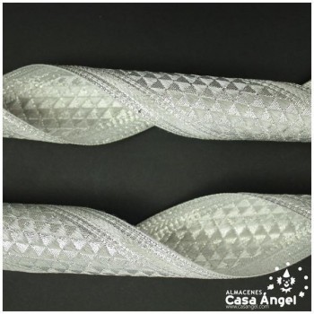 CINTA JACQUARD METALIZADA PLATA CON PATRÓN DE TRIÁNGULOS 5cm