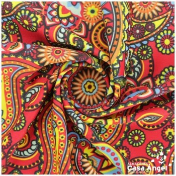 LYCRA ROJA  ESTAMPADA CACHEMIR 150cm