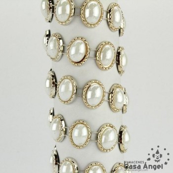 PASAMANERÍA PERLAS OVALADAS PVC DORADO 15mm