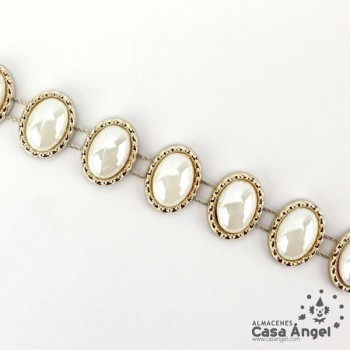 PASAMANERÍA PERLAS OVALADAS PVC DORADO 15mm