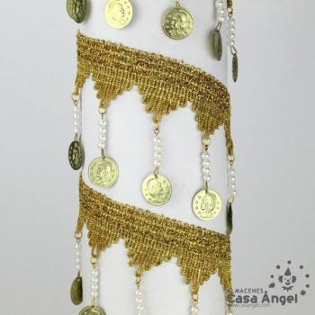 PASAMANERÍA BORDADA FLECOS PERLAS MONEDAS 8cm