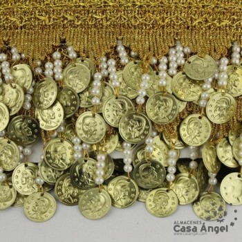 PASAMANERÍA BORDADA FLECOS PERLAS MONEDAS 8cm