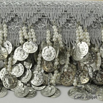 PASAMANERÍA BORDADA FLECOS PERLAS MONEDAS 8cm