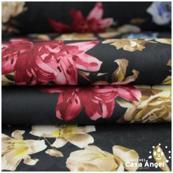 NEOPRENO DOBLE ESTAMPADO FLORES NEGRO 150cm