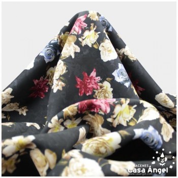 NEOPRENO DOBLE ESTAMPADO FLORES NEGRO 150cm