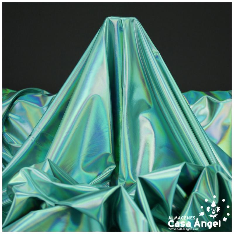 TELA ELASTICA TURQUESA CON FOIL EXTRABRILLANTE SERIE AURA 150cm
