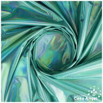 TELA ELASTICA TURQUESA CON FOIL EXTRABRILLANTE SERIE AURA 150cm