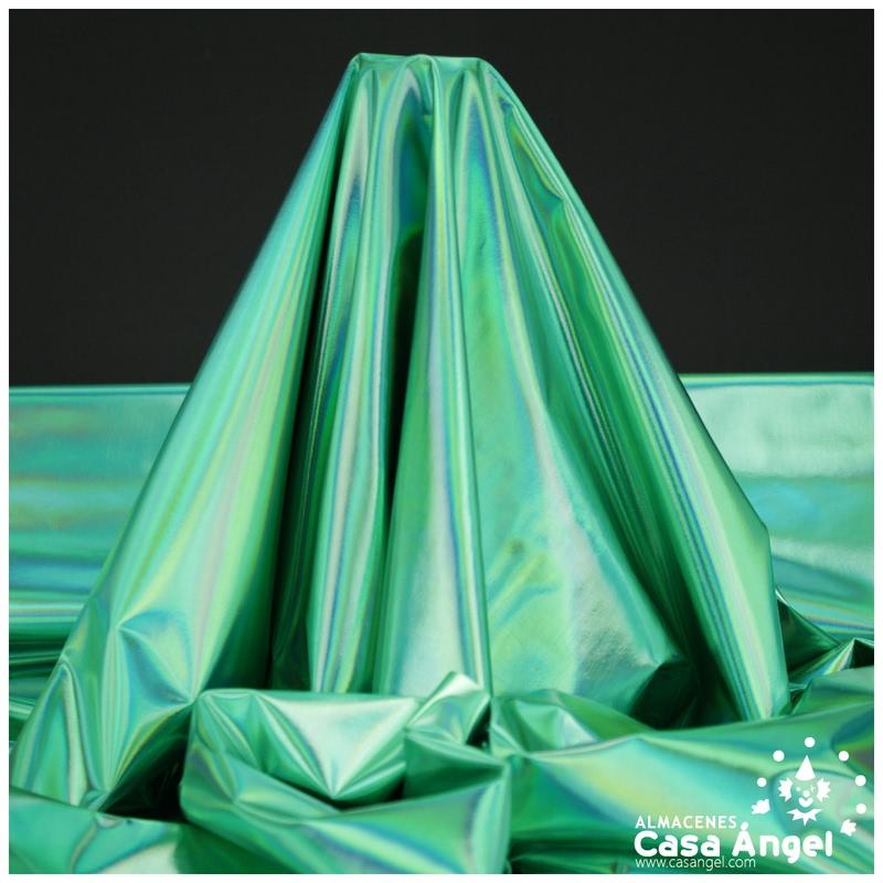 TELA ELASTICA VERDE AGUA CON FOIL EXTRABRILLANTE SERIE AURA 150cm