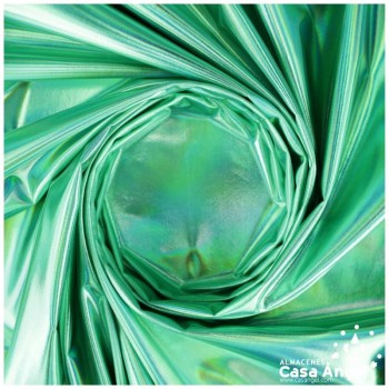 TELA ELASTICA VERDE AGUA CON FOIL EXTRABRILLANTE SERIE AURA 150cm