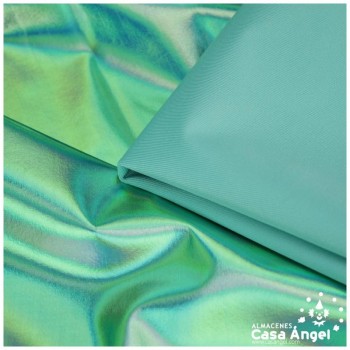 TELA ELASTICA VERDE AGUA CON FOIL EXTRABRILLANTE SERIE AURA 150cm