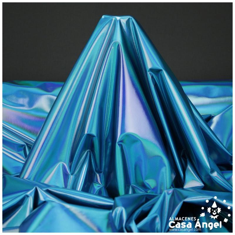 TELA ELASTICA AZUL CON FOIL EXTRABRILLANTE SERIE AURA 150cm