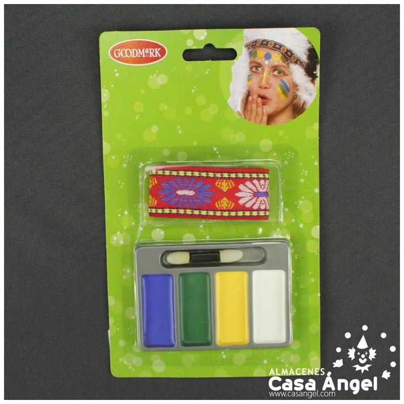 KIT DE MAQUILLAJE DE INDIO CON 4 COLORES Y CINTA DECORATIVA