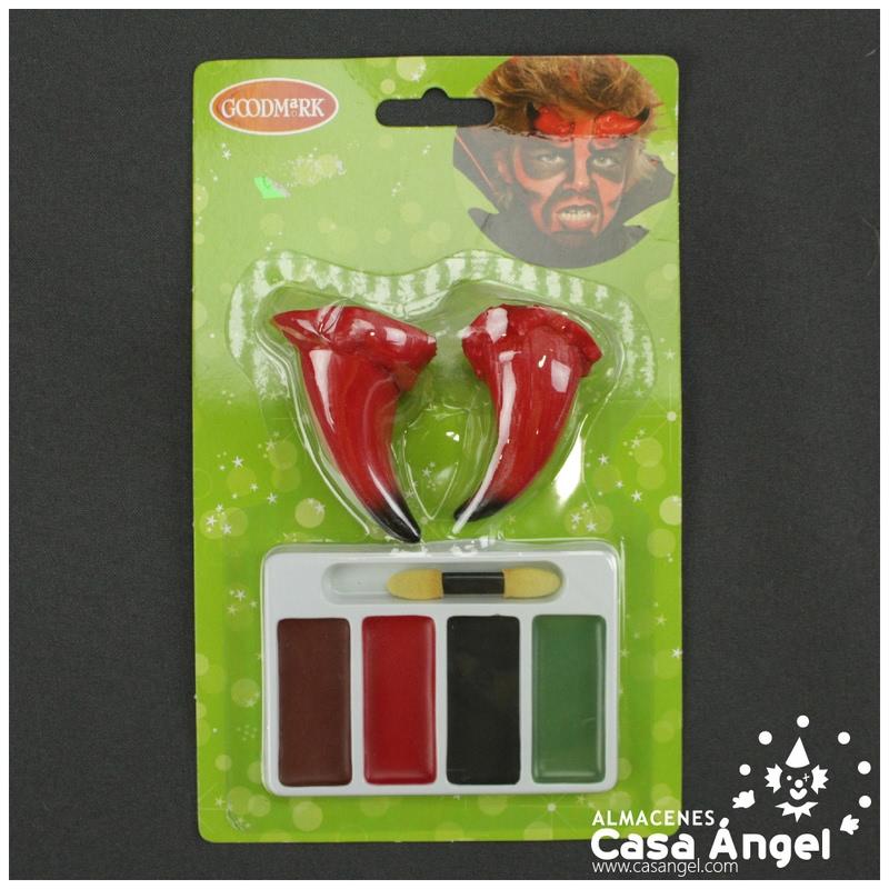 KIT DE MAQUILLAJE DE DIABLITO CON 4 COLORES Y PENDIENTES DE CORAZÓN