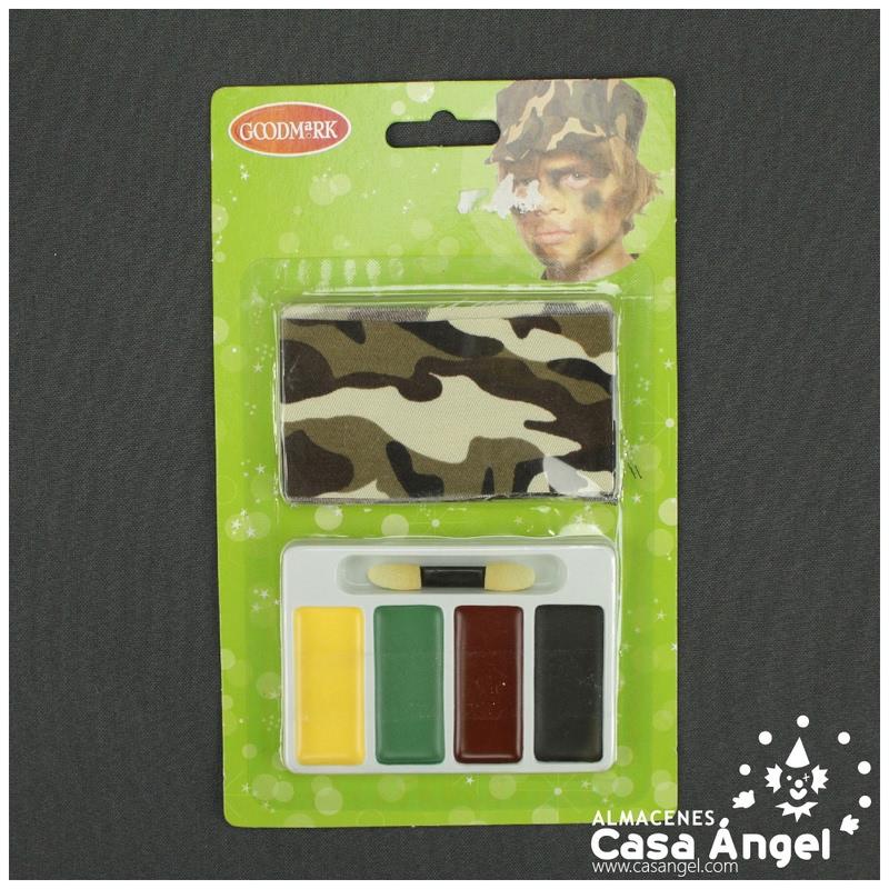 KIT DE MAQUILLAJE DE MILITAR CON 4 COLORES CON CINTA DE CAMUFLAJE