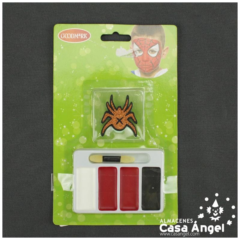 KIT DE MAQUILLAJE INFANTIL CON ARAÑA ADHESIVA Y 4 COLORES