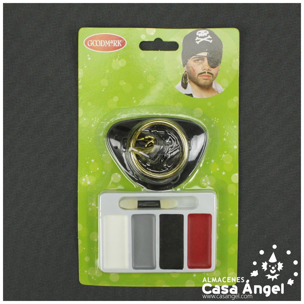 KIT DE MAQUILLAJE DE PIRATA CON 4 COLORES CON PARCHE Y PENDIENTE