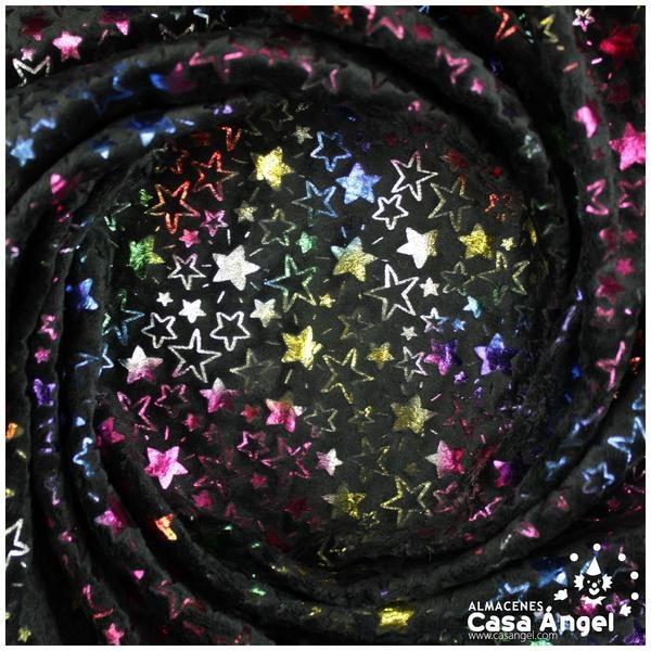 TERCIOPELO ELÁSTICO CON ESTAMPADO DE ESTRELLAS METALIZADAS 150cm