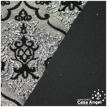 LYCRA ESTAMPADA Y FLOCADA CON GLITTER SERIE PÉRSICO PLATA 150cm