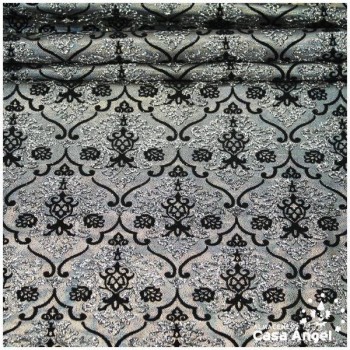 LYCRA ESTAMPADA Y FLOCADA CON GLITTER SERIE PÉRSICO PLATA 150cm