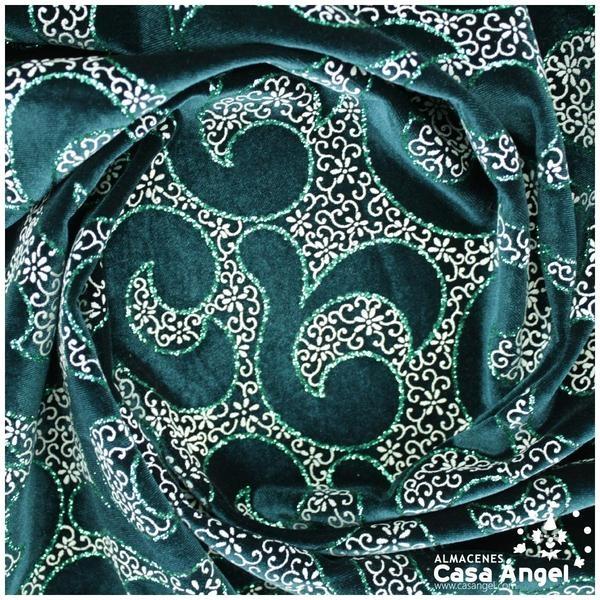 TERCIOPELO ELÁSTICO VERDE CON ESTAMPADO GLITTER 150cm