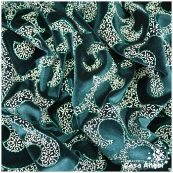 TERCIOPELO ELÁSTICO VERDE CON ESTAMPADO GLITTER 150cm