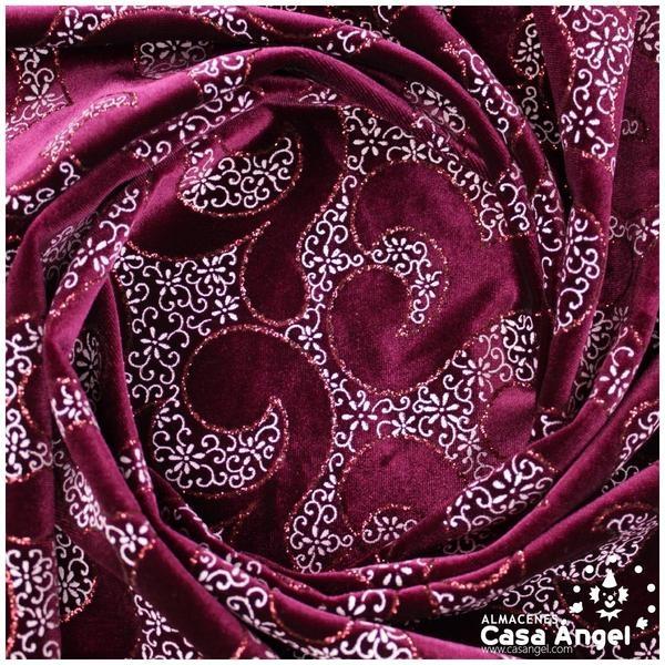 TERCIOPELO ELÁSTICO BURDEOS CON ESTAMPADO GLITTER 150cm
