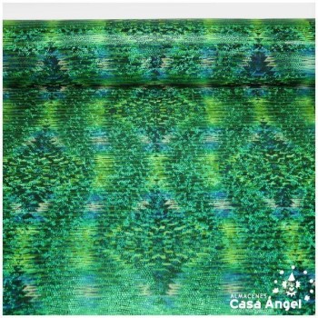 LYCRA CON ESTAMPADO ÉTNICO VERDE Y ESCAMAS DE FOIL SERIE CÁFILA 150cm