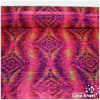 LYCRA CON ESTAMPADO ÉTNICO FUCSIA Y ESCAMAS DE FOIL SERIE CÁFILA 150cm