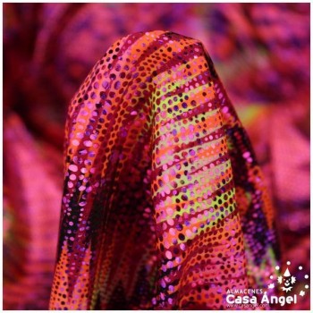 LYCRA CON ESTAMPADO ÉTNICO FUCSIA Y ESCAMAS DE FOIL SERIE CÁFILA 150cm
