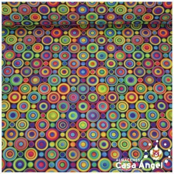 STRECH ESTAMPADO DE CÍRCULOS PSICODÉLICOS SERIE FIESTA 150cm