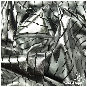 LYCRA NEGRA CON ESTAMPADO PLATA FOIL DE COCODRILO 150cm