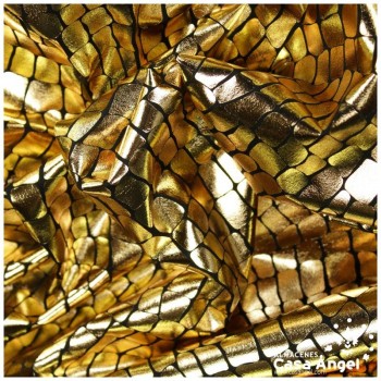 LYCRA NEGRA CON ESTAMPADO ORO FOIL DE COCODRILO 150cm