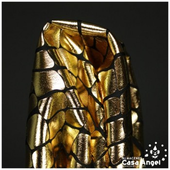 LYCRA NEGRA CON ESTAMPADO ORO FOIL DE COCODRILO 150cm