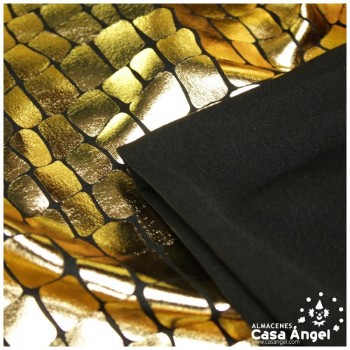 LYCRA NEGRA CON ESTAMPADO ORO FOIL DE COCODRILO 150cm