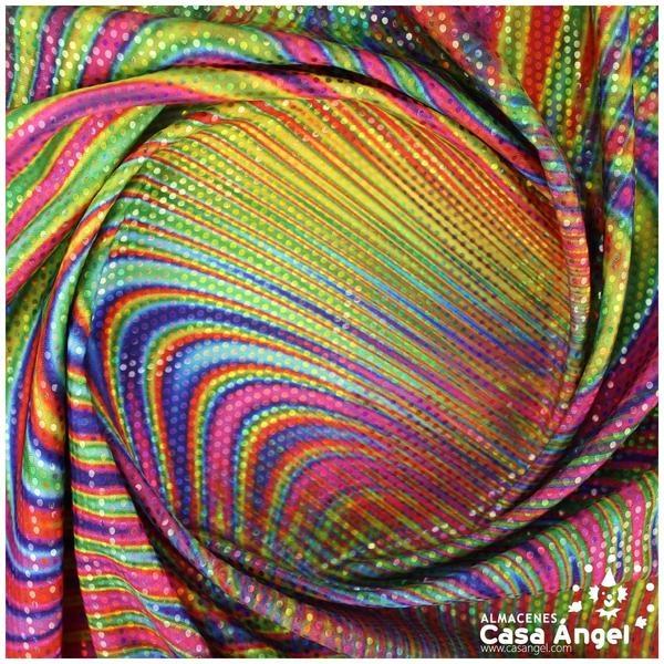 LYCRA MULTICOLOR CON ESTAMPADO DE CURVAS Y LENTEJUELAS DE FOIL 145cm
