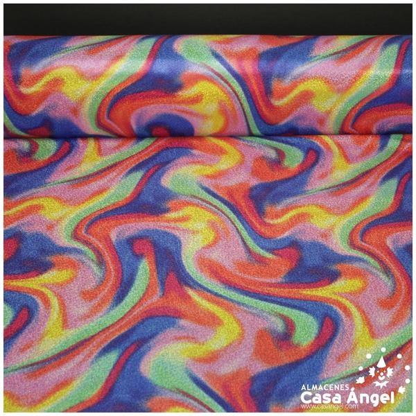 LYCRA ESTAMPADA DE CURVAS Y CHISPAS DE FOIL SERIE MACEDONIA ROYAL 150cm