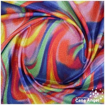 LYCRA ESTAMPADA DE CURVAS Y CHISPAS DE FOIL SERIE MACEDONIA ROYAL 150cm